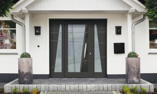 Aluhaustür mit Seitenteilen, Modell Barthe 2 - www.aluminium-haustueren-direkt.de