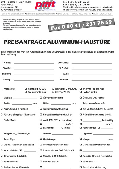 Download Formular Preisanfrage Aluhaustüren und Kunststoff-Haustüren